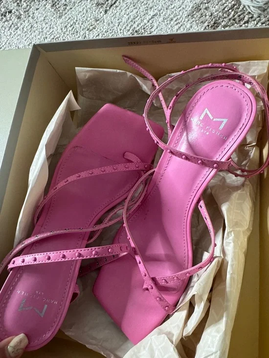 Marc Fisher Hot Pink Strappy Square-Toe Sandals - Picture 3 of 5